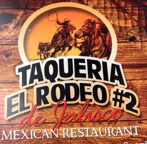 Taqueria El Rodeo #2 de Jalisco logo, photographed from the menu cover